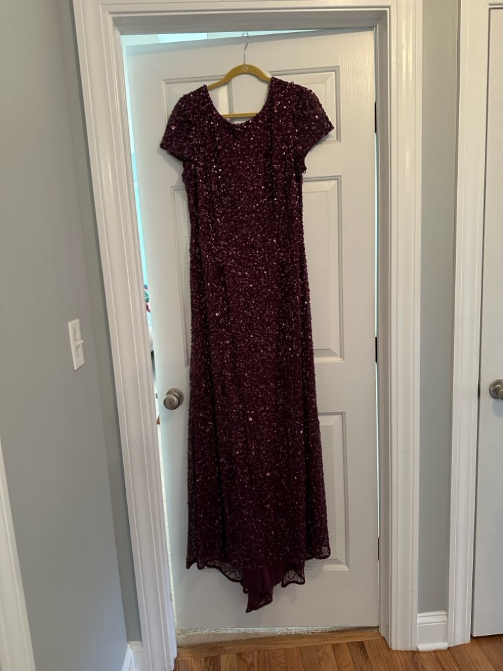 Elegant Burgundy Sequin Evening Gown - Women's Dress - Picture 2 of 3